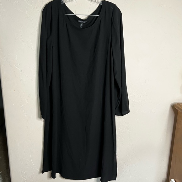 Eileen Fisher Black 100% Silk Bateau High Side Slits Long Tunic Lagenlook Top - Picture 3 of 10